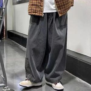 Męskie dżinsowe spodnie Męskie spodnie Regularne stałe kolor streetwear non elastyczne czarne swobodne japońskie harajuku luźne ładunki na nogi