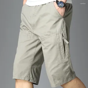 Men's Pants Summer Loose Casual Straight Pure Cotton Shorts Male Solid Color Fashion Pocket Knee Length All-match Men Short Trousers