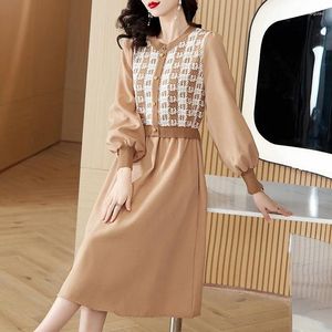 Casual Dresses 2024 Fashion Sticked Dress Women's Autumn/Winter Vintage Cashmere Korean version Löst passande varm ull Vestidos