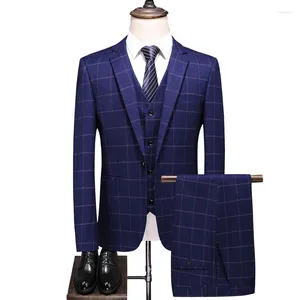 Herrenanzüge Herbst (Jacke Weste Hosen) Männer Hochzeitsanzug Männliche Blazer Slim Fit Kostümgeschäft formelle Party Klassiker Blue S-4xl