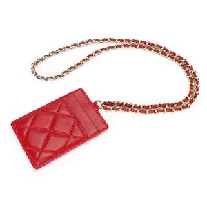 Holders Genuine Sheepskin Work Card Sleeve Diamond Lattice Leather ID Card Holder Student Access Badge with Lanyard and Neck Hook Thin