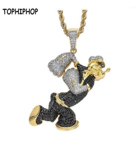 Tophiphop Bling Iced Out Popeye Shape Necklace Pendant with Cubic zircon Gold Men039s女性ヒップホップロックジュエリー17792329
