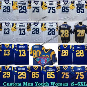 Custom S-6XL 75th Throwback 75 Deacon Jones Football Jerseys 74 Merlin Olsen 99 Aaron Donald 85 Jack Youngblood 80 Isaac Bruce 78 Jackie Slater 28 Marshall Faulk