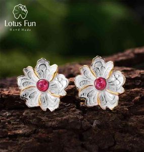 Lotus Fun Real 925 Sterling Silverörhängen Natural Gemstone Original Handgjorda fina smycken Peony Flower Stud för kvinnor 2106166164873