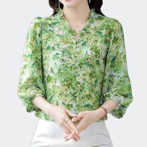 Blusas femininas de verão, camisas de chiffon estampadas moda moda tops casuais soltos, mulheres, mulheres, elegantes para mujer 2024