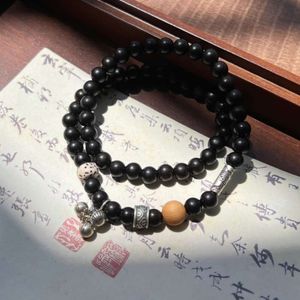 Geomancy Accessoire Weibliche schwarze Sandelholz Cliff Cypress Koi Zwei Schleife Sier Schmuck Künstlerische Buddha Perlenarmband Geschenkdekoration