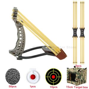 Packs High Power Slingshot Folding with Wrist Rest Outdoor Hunting Allmetal Catapult Target Paper Steel Ball Rubber Band Package
