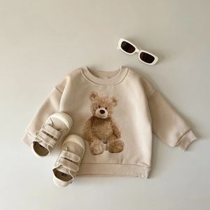 Baby Clothes Little Bear Print Casual Sweater Autumn Winter Thick Girls Shirt Boys Pullover Tops Soft Comfortable 240409