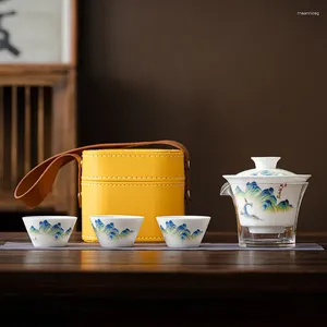 Tee-Sets weiße Porzellanglas Tasse Set Business Geschenk China-Chic-Chic-Einfacher Tee-Deckungsschale Wasser Trennung