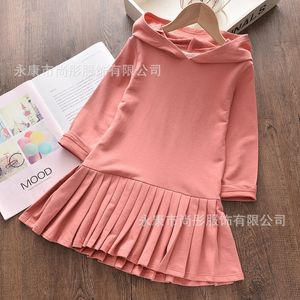 Spring Girl's Dress Korean version Söta björnörar veckad kjol avslappnad långärmad klänning