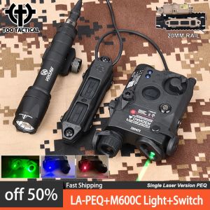 Scopes Taktik PEQ15 Yeşil Kırmızı Mavi Dot Tek Lazer LA5B PEQ15 Av Silah Işığı SureFir Airsoft M600C El Feneri+PEQ Çift Anahtar