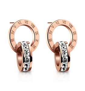 korean simple rome designer letters stud earrings 18K rose gold stainless steel ear rings earring earing with shining crystal zirc7107653