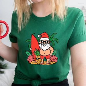 Women's T Shirts 2024 Red Colour Women Surfboard Funny Graphic Tee O Neck Holiday Tshirts Y2k Merry Christmas