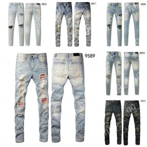 Mäns jeans designer jeans am jeans 9589 högkvalitativt mode lapptäcke rippade leggings 28-40