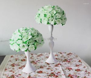 Kwiaty dekoracyjne SPR 10pcs/działka 30 cm 12 cali kości słoniowej z zielonymi liśćmi Kocon Ball Wedding sztuczne dekoracje