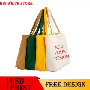 Bags Personal Custom Ladies Handbag Canvas Bag with Printed Logo To Customize Your Picture Shopping Bag DIY Hand Shoulder Bag