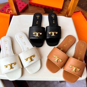 Designer Double Tazz Slipper Mulheres Couro genuíno Confortável linhas de linhas de linhas de sandália de lapso de sandália de cabeça quadrada