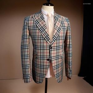 Herrdräkter Plaid Män för bröllop Slim Fit 2024 Custom Made Scottish Check Style Groom Tuxedo 2 PCS Fashion Clothes (Jacket Pants)