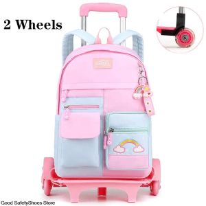 Väskor avtagbara barn skolväskor för barn flickor skolor ryggsäckar vagnspåsar rullande skolväskor med hjul vagnbagage påsar