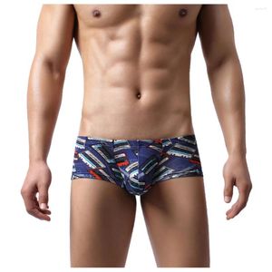 Underpants Underwear Men Boxer Thin Mesh Stylish Printed Splicing Sexy Boxershorts Breathable Homme Cueca Masculina