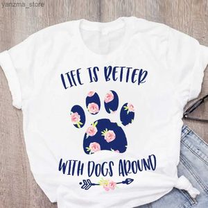 Kvinnors t-shirt plus size kvinnor hund mamma bokstäver pet blomma kort slv mode tryckt sommar lady womens klädtoppar t-shirt ts bär skjorta y240420