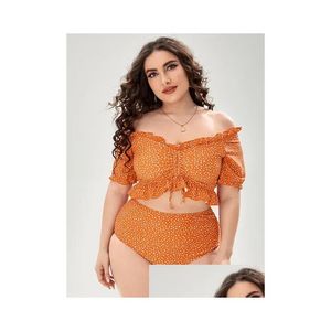 Kadınlar artı beden t-shirt 2023 kadınlar bikinis seti yüksek bel mayo büyük plussize yüzme takımları banyo plaj dhrus