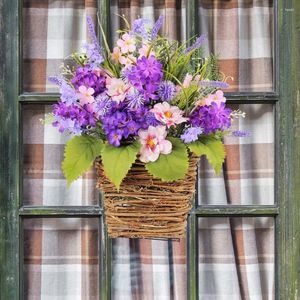 Decorative Flowers Indoor Outdoor Flower Basket Door Hanging Wreath Artificial For Front Wedding Home Decor