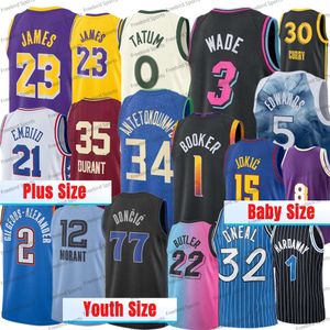 Criança infantil camisa de basquete de tamanho grande booker stephen 30 curry tatum larry pássaro iverson james mcgrady giannis james durant lillard siakam tatum butler 4xl 3xl 3xl