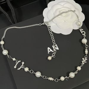 Klassiska varumärkes smycken dubbel bokstav c hänge halsband pärlkedja rostfritt stål klassiker kristallnummer halsband för kvinnor bröllop fest smycken tillbehör
