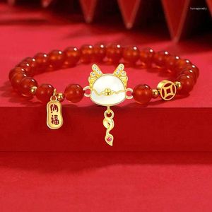 Link Bracelets Red Bead Cute Dragon Bracelet Chinese Style Retro Personalized Zodiac White Hand Chain Celebrating Year Gift