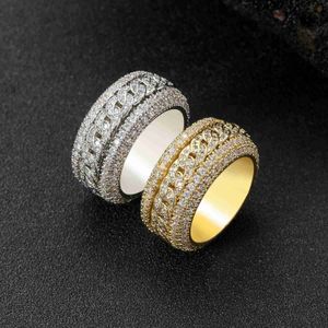 Hip Hop Rings Men's Micro Set Diamond Rotatable Cuban Rings Real Gold Plated Men's Fashion Rings S925 Silver Jewelry Custom