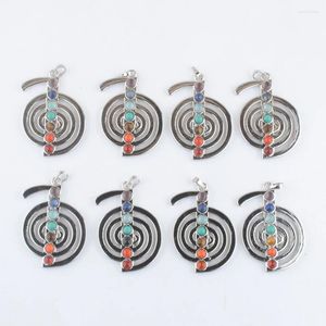 Pendant Necklaces Fashion Natural Stone Healing Reiki 7 Chakra Music Symbol Amulet Charm Alloy Metal Jewelry 8Pcs TN3264