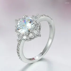 Cluster Rings Est Sparking Luxury Flower Ring 3ct CZ Циркон Серебряный цвет украшения для женщин обручальный кольцо для женщин