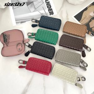 Wallets Genuine leather sheepskin woven car key bag for men and women with waist zipper couple large capacity key bag