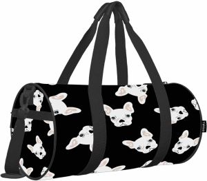 Bolsas de cachorro engraçado Bolsa de dufffle fofo Bulldog Cabeça Cartoon Animal Gym Bag for Women Man Bag de Luggage Student for Travel Black White