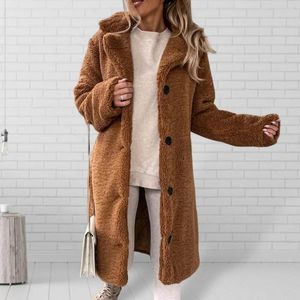 Damenfell Frauen Trench Coat Plüsch Dicker Overlaat Herbst Winter Single-Bastdy Teddy Jacket Long Style Streetwear Streetwear