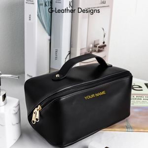 Cases Large Capacity Travel Cosmetic Bag Vegan Leather Makeup Pouch Women Waterproof Bathroom Washbag Toiletry Kit Personalized