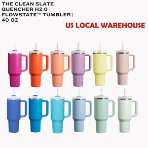 Der Quencher H2.0 40 Unzen Tassen Schwarze Chroma Tumbler isolierte saubere Schieferauto -Tassen Edelstahl Kaffee Termos Tumbler Winter Pink Target Red Cosmo Neon White US Stock