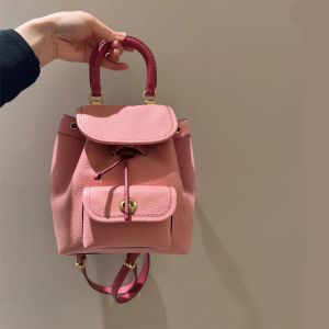 Backpacks Xiaozhong Mini Fragrant Backpack Women's Litchi Pattern Cute Contrast Lock Pink Temperament Small Backpack