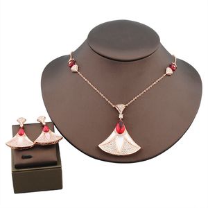 Light Luxury Fan shaped Skirt Necklace Earrings Women's Wedding Accessories Women's collarbone Chain Rose Gold Copper Plated Gold Designer Jewelry