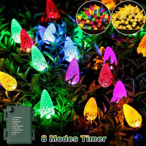 5M 50LED C6 -glödlampor Stränglampor Batterier Jordgubbe Jul Fairy Garland Light Xmas Tree Year Decor 8Modes Timer 240409