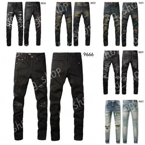 Mäns jeans designer jeans am jeans 9666 högkvalitativt mode lapptäcke rippade leggings 28-40