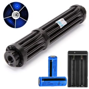 Scopes Powerful Super Power Blue Laser Pointer 10000m 450nm Dot Lazer Pen Device Adjustable Focus Hunting Laserpointer With 5 Star Caps