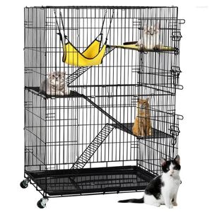 Cat Carriers 4 Tiers Rolling Cage Pet med Hammock Black Cages House