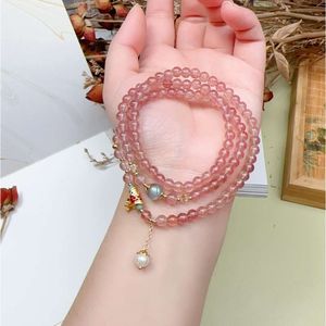 Geomancy Accessory Chinese Red Strawberry Crystal With Koi Three Circles Freshwater Pearl Beaded Women's New Year Celebration Trendy Armband mångsidigt