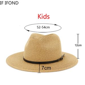 Små 5254 cm hattar för kvinnor barn barn barn halm hatt sommar utomhus pojke flicka solskydd strand sombreros de mujer 240415