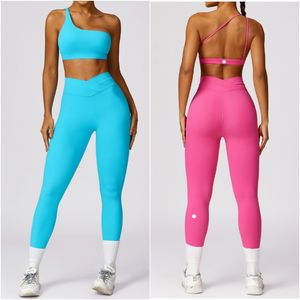 LL8578 Roupa de ioga feminina Duas peças sets calças calças ginásio esportivo de ginástica com calça longa elástica de calça alta alta cintura