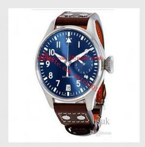 Lyxiga armbandsur 46mm Big Pilot Midnight Watch Blue Dial Mechanical Automatic Steel Bezel Brown Leather Strap Mens Watches7871061