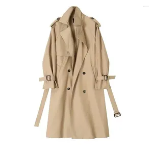 Trincheira feminina Casacos 2024 Autumn Long Solid Coat Classic Double Bastted Lapeel Jacket com cinto