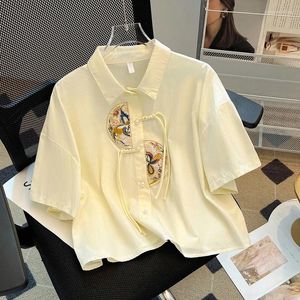 Kvinnors blusar 2024 Chiffon Summer Shirts Casual Fashion Chinese Style Brodery Tops Kort ärmskjorta